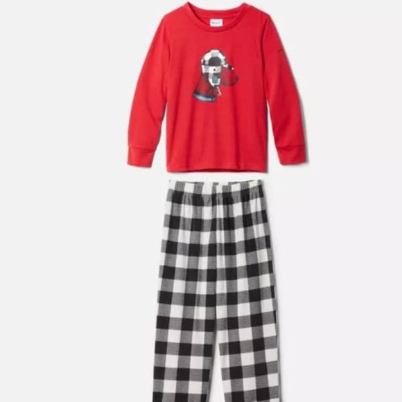 Columbia Boys Checked Fleece Red Dog Pajamas Set NWT M 7/8 - Picture 2 of 6